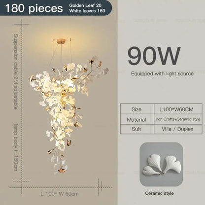 Modern gold and white gingko leaf ceramic chandelier with elegant white and gold design and 90w light source for living room decorbites gingko leaf