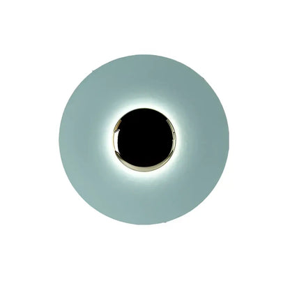 A sleek led ufo wall light with matte teal diffuser and polished chrome ring for modern wall sconces bedside decor