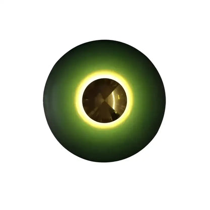 Modern gold and white led ufo wall sconces with deep green ring and yellow halo for bedroom ambiance lighting