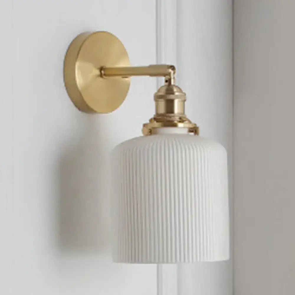 Decorbites modern porcelain wall lamp with white ribbed ceramic shade and brass socket ideal for dining room led lighting