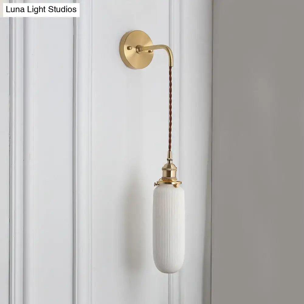 Decorbites modern porcelain wall lamp with brass socket white ribbed glass pendant light ideal for dining room use
