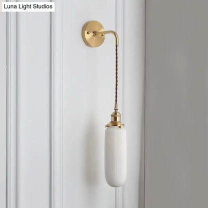 Decorbites modern porcelain wall lamp with brass socket white ribbed glass pendant light ideal for dining room use