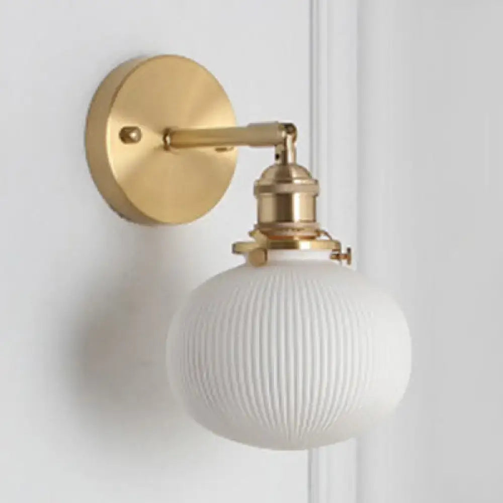 Decorbites modern porcelain wall lamp with brass socket white ribbed glass globe ideal for dining room led incandescent fluorescent lighting