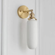 Decorbites modern porcelain wall lamp with brass socket and white ribbed glass shade ideal for dining room wall lamp