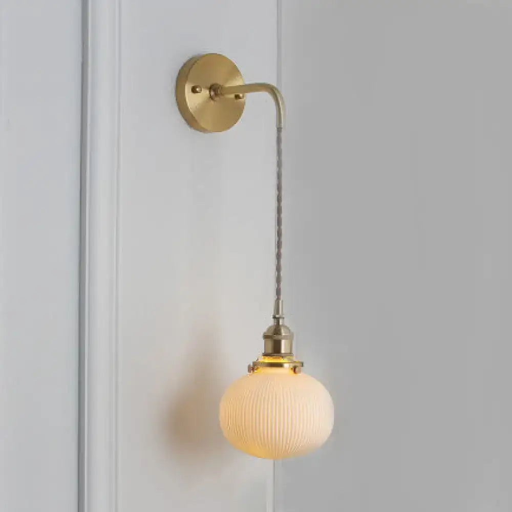 Decorbites™ modern porcelain wall lamp with brass socket features a warm led incandescent dining room light with ridged glass