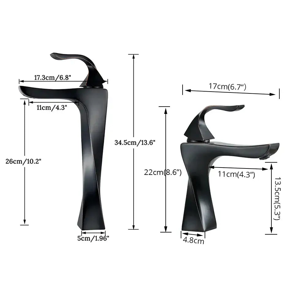 Modern gold angular basin faucet with black matte finish and curved spout from decorbites black bronze collection