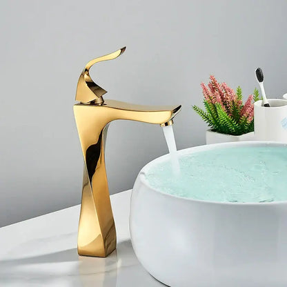 Modern gold angular basin faucet with a polished finish for bathroom decorbites black bronze collection