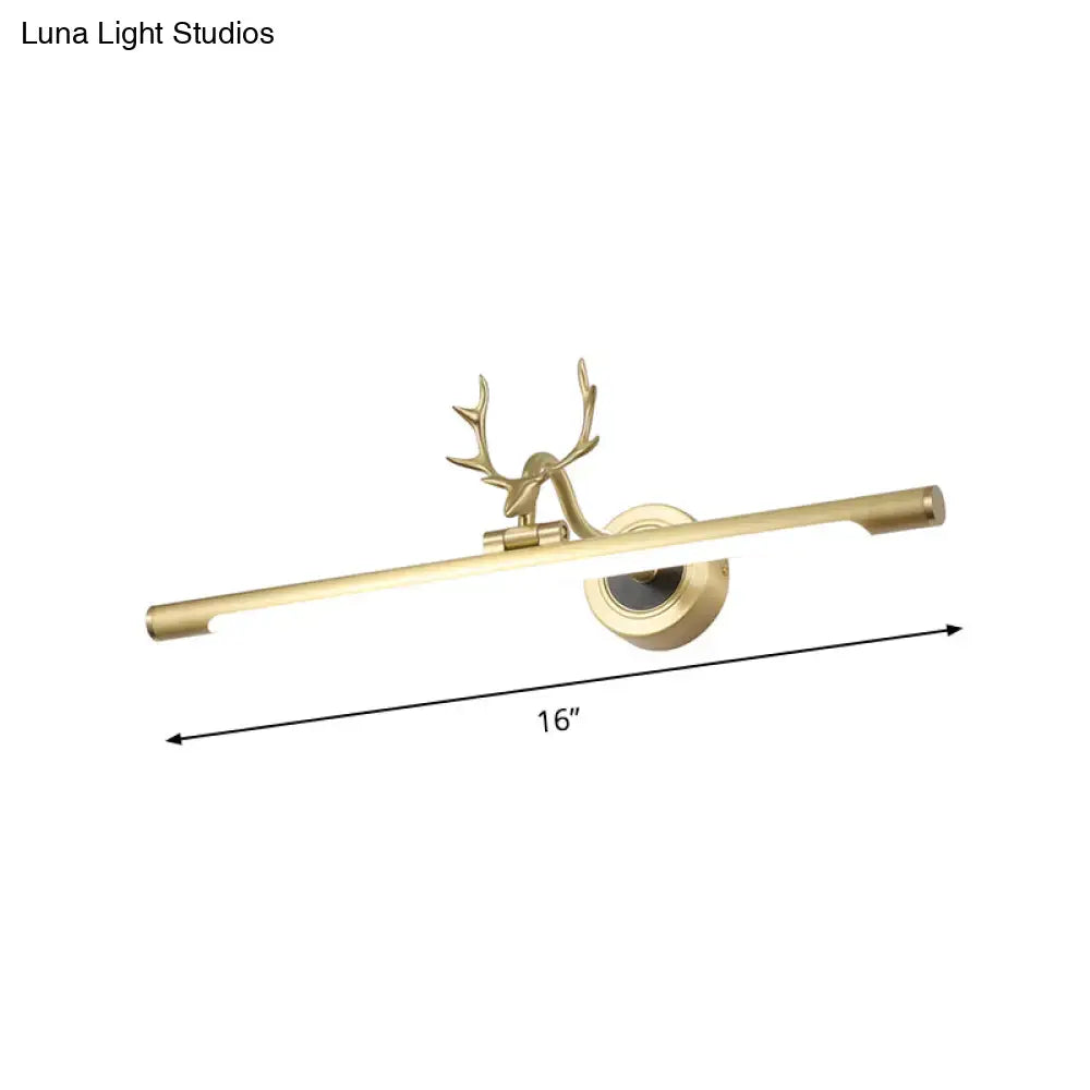 Modern gold antler deco bathroom vanity wall light featuring a gold-finished deer-head mounted wall light with sleek design