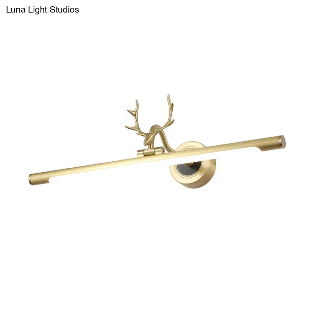 Modern gold antler deco bathroom vanity wall light with gold-toned deer-head mounted wall light fixture