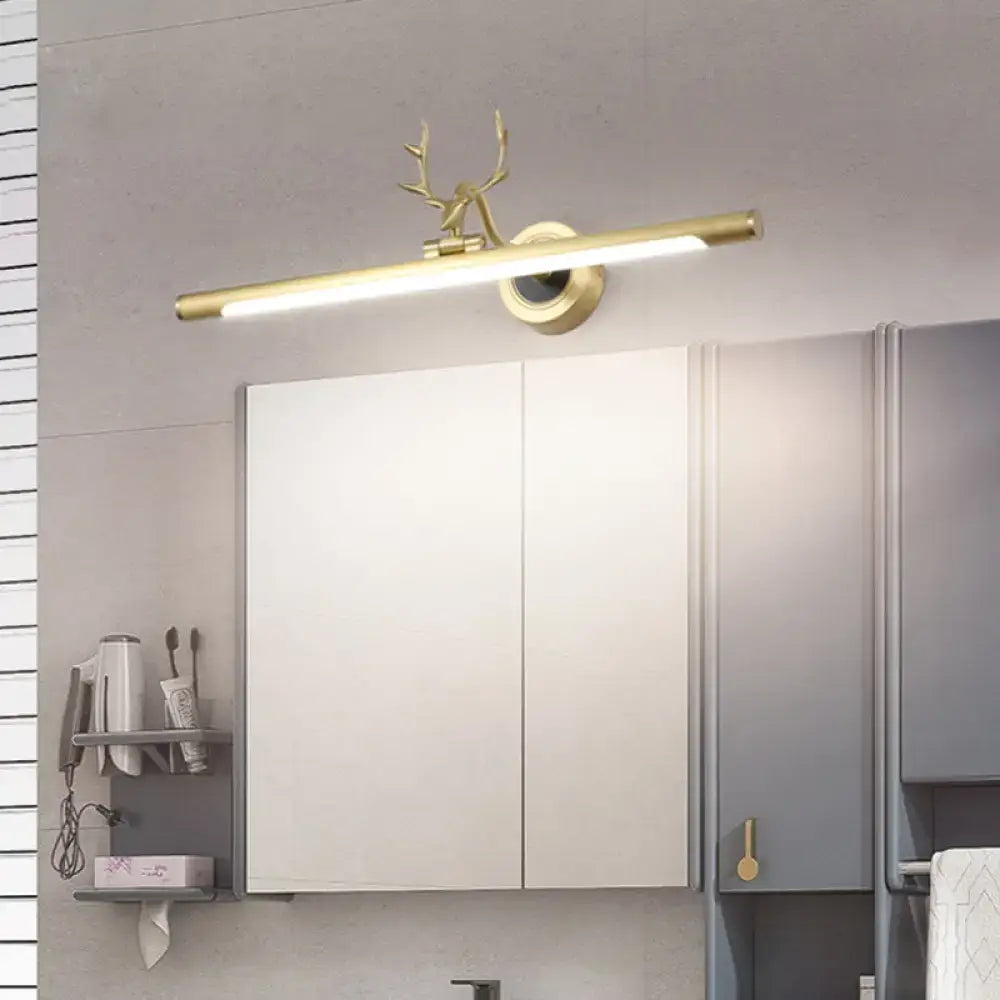 Modern gold antler deco bathroom vanity wall light with gold-toned deer antler-themed sleek design