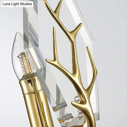 Modern gold antler deco wall mounted sconce with crystal accents and led bulb for 110v-120v bedroom lighting