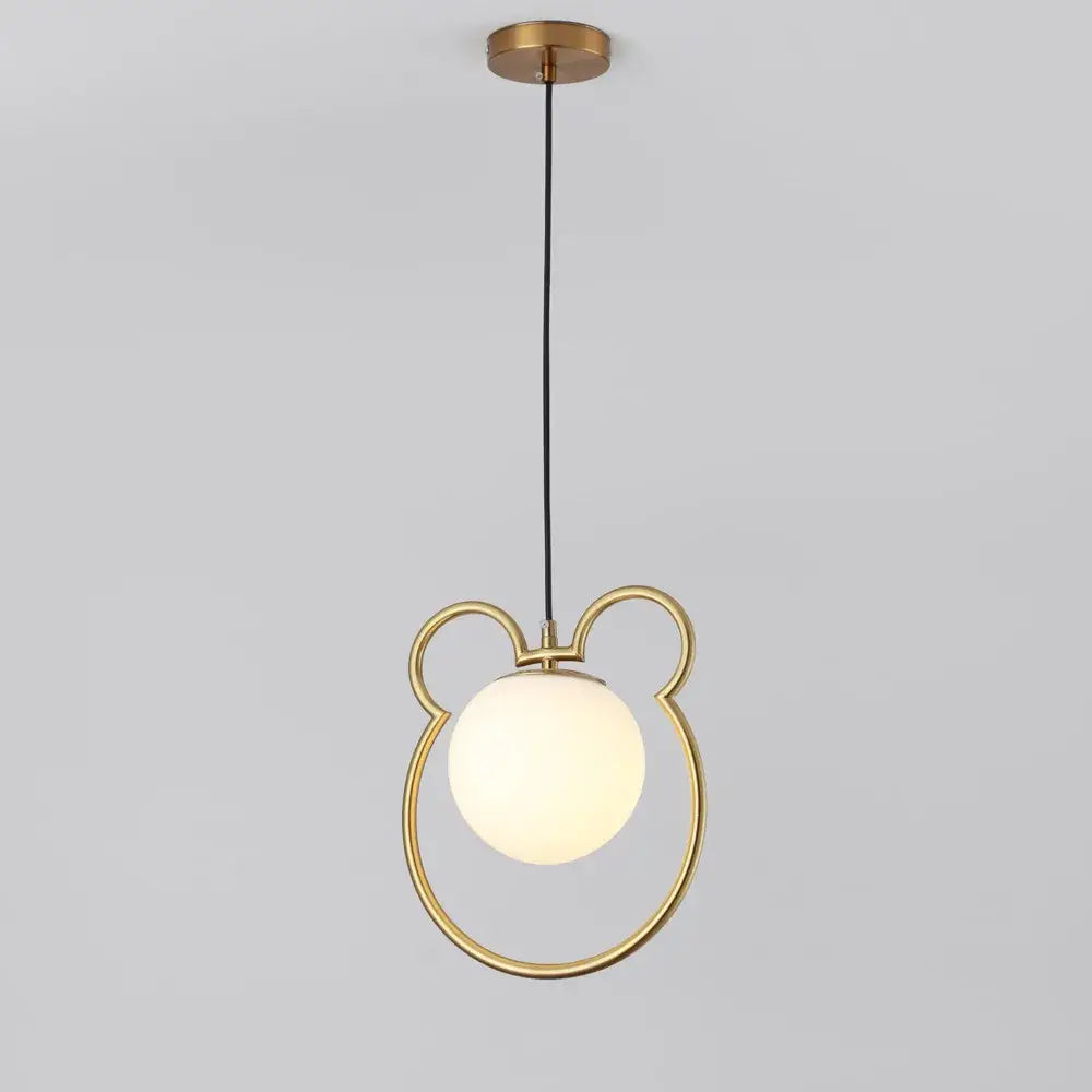 Modern gold arched glass bar pendant lamp featuring a gold-toned Mickey Mouse pendant lamp with a frosted globe