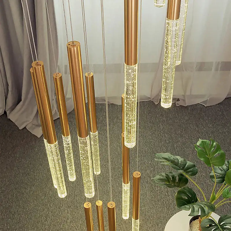Modern gold art deco crystal led chandelier with clear glass sections and sparkling bulbs for living room decorbites crystal led
