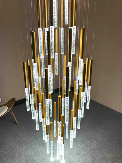 Modern gold art deco crystal led chandelier with vertical acrylic rods and embedded led lights for living room decorbites crystal led