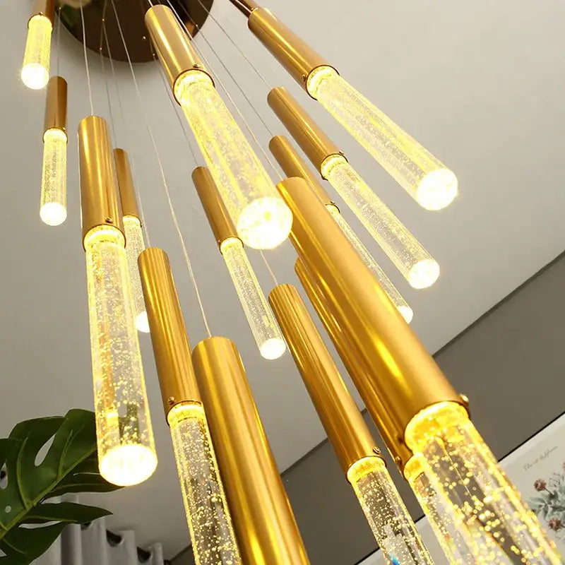 Modern gold art deco crystal led chandelier with glowing bubbly glass tubes for living room decorbites crystal led lighting