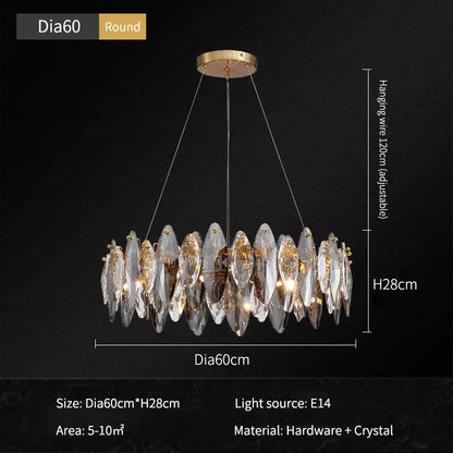 Modern gold ash crystal ceiling chandelier with clear crystal slices and gold-toned hardware for living room decorbites ash crystal