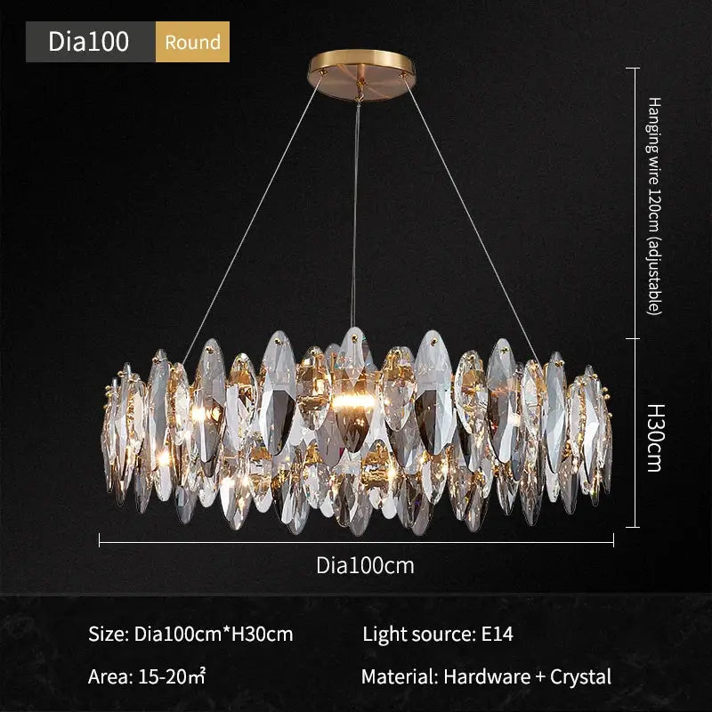 Modern gold ash crystal ceiling chandelier with 100cm clear teardrop crystals for elegant living room decorbites ash crystal