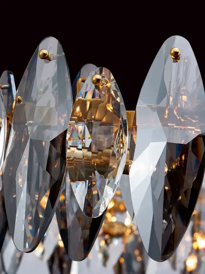 Elegant modern gold ash crystal ceiling chandelier with faceted transparent and smoky glass panels for living room decorbites ash crystal