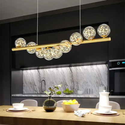 Modern gold ball g9 led ceiling chandelier with decorbites glass ball spheres and warm led lights for dining room decor