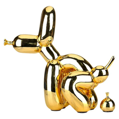 Modern gold balloon dog statue with glossy reflective metallic finish resin art sculpture for living room decor