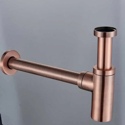 Copper-toned p-trap sink drain pipe with brushed metal finish in modern gold basin tap kit for bathroom hardware
