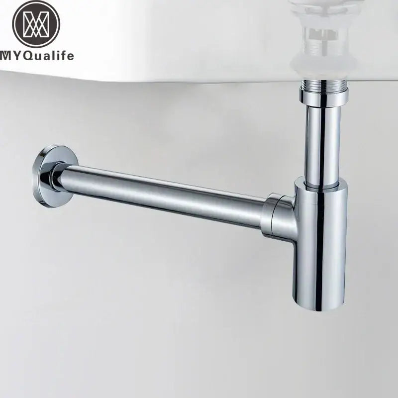 Modern gold basin tap kit with deodorization drain featuring chrome finished under-sink plumbing p-trap plumbing tap kit