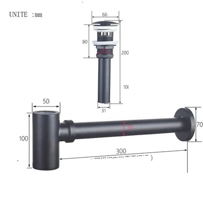 Black matte-finish metal sink drain assembly with overflow and flange for modern gold basin tap kit bathroom hardware