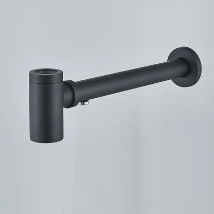 Black matte-finish wall-mounted sink drain pipe of modern gold basin tap siphon kit with sleek design for bathroom use