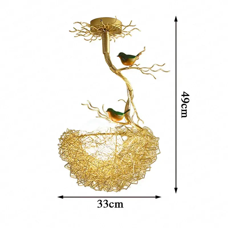 Modern gold bird nest glass pendant lights featuring a tree-shaped ornamental ceiling light with birds for dining room