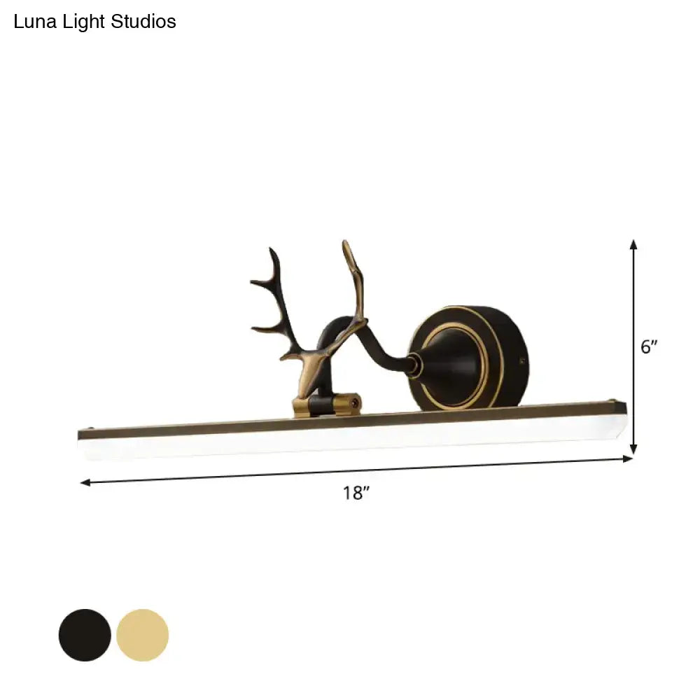 Modern gold and black antler vanity sconce light with bronze deer antler design and black accent for bedroom wall lamp