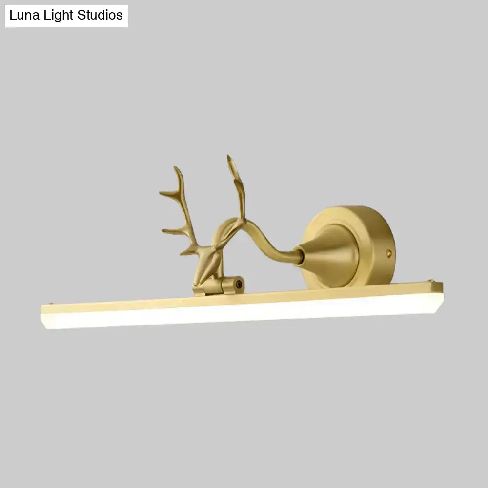 Modern gold and black deer-head vanity sconce light with sleek led light bar for bedroom wall lamp