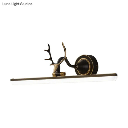 Modern gold and black antler vanity sconce light with bronze deer head design for bedroom wall lamp decor