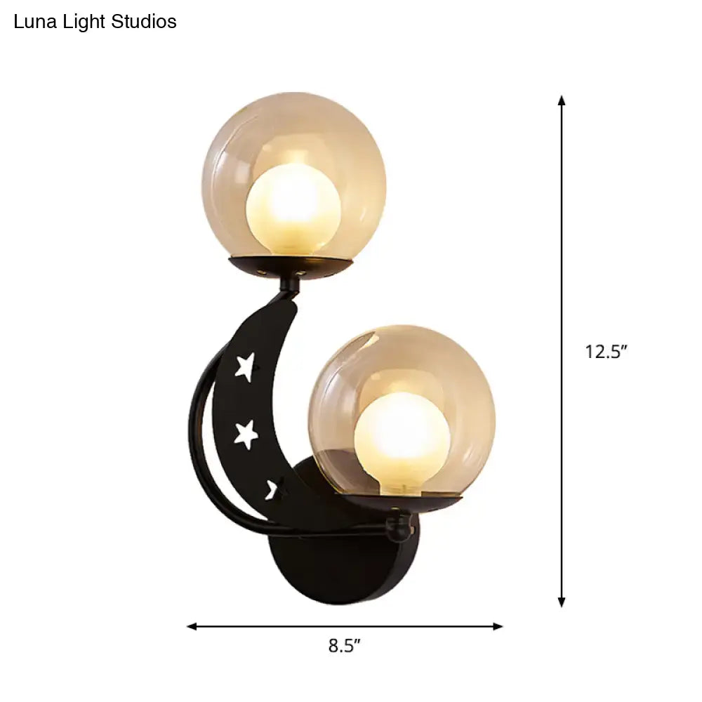 Black crescent moon-shaped wall sconce with two frosted glass globe shades modern gold and black ball wall sconce for bedroom