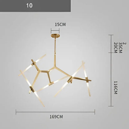 Modern gold and black branch suspension pendant light with gold-toned geometric arms and integrated led lights for dining room decorbites branch suspension