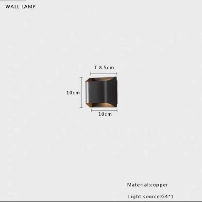 Copper wall lamp with sleek angular design and matte black finish complementing decorbites brass glass ceiling chandelier