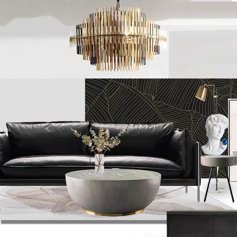 Modern gold and black brass pendant light with vertical rod design ideal for dining room decorbites brass pendant light