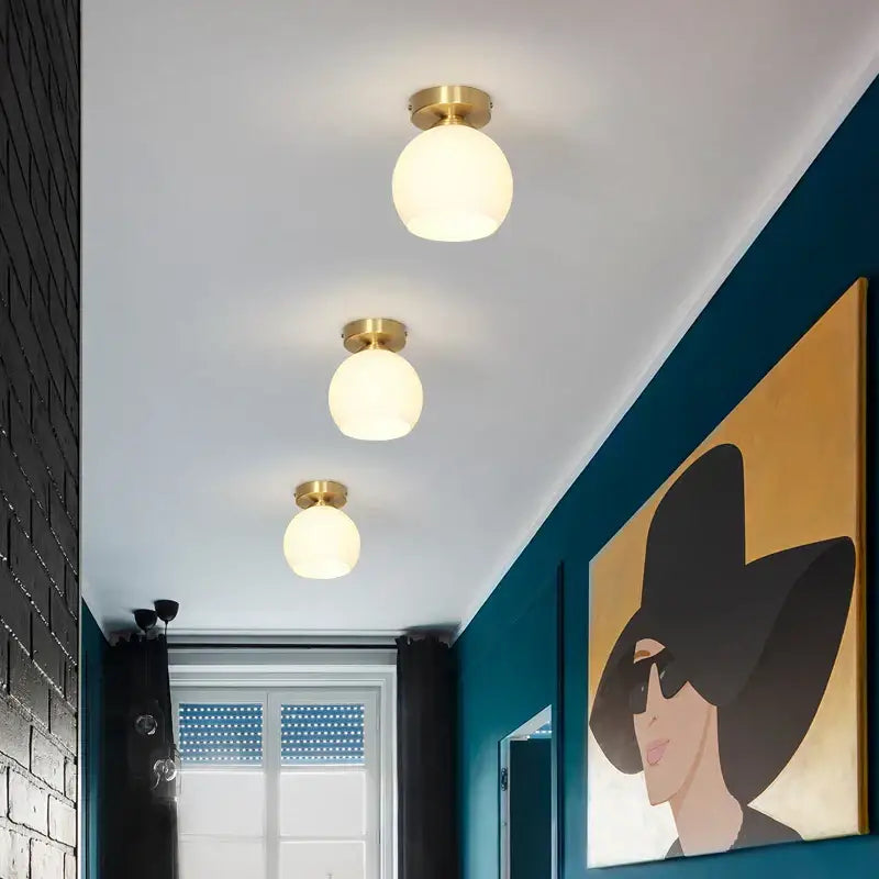 Modern gold black copper led ceiling light with flush-mount frosted glass globes for living room decorbites black copper