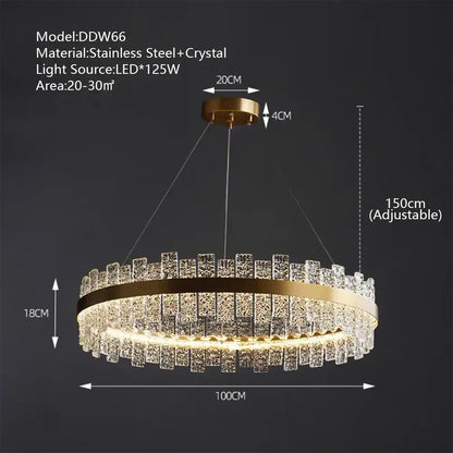 Modern gold and black crystal led chandelier with tiered clear rectangular pieces and stainless steel frames for dining room decorbites crystal led