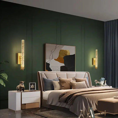 Modern gold and black crystal led wall sconce with textured gold-toned design for bedroom decorbites crystal led lighting