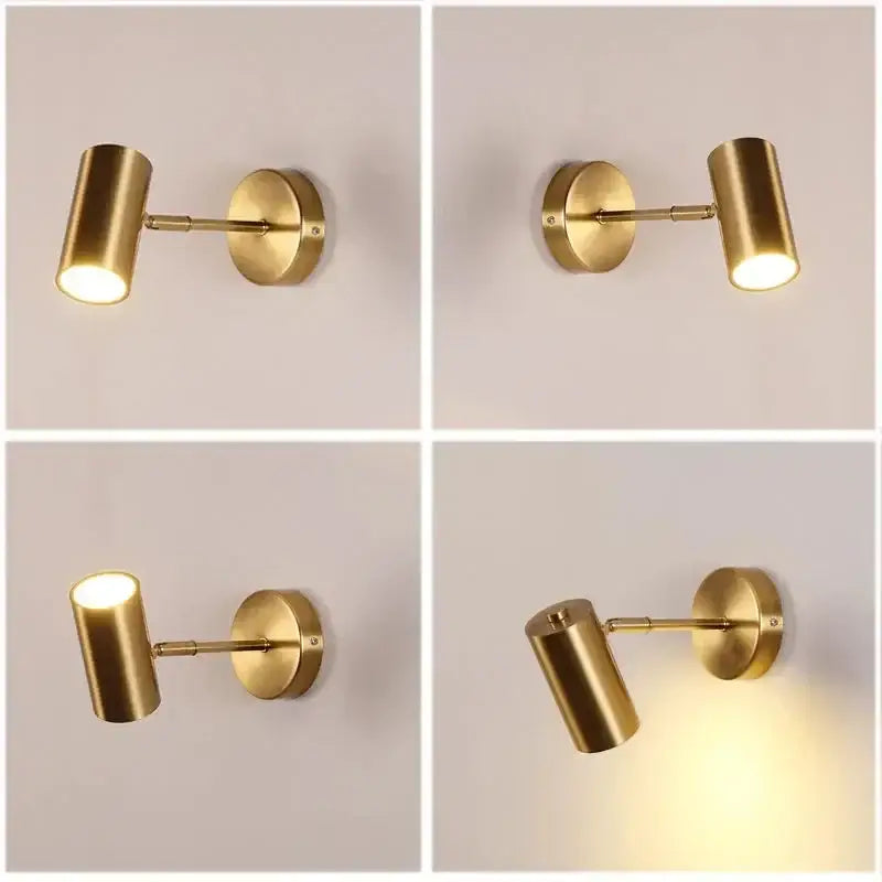Modern gold and black cylindrical led wall lamp with gold finished adjustable arm for living room decorbites gold led wall lamp