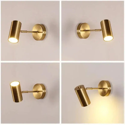 Modern gold and black cylindrical led wall lamp with gold finished adjustable arm for living room decorbites gold led wall lamp