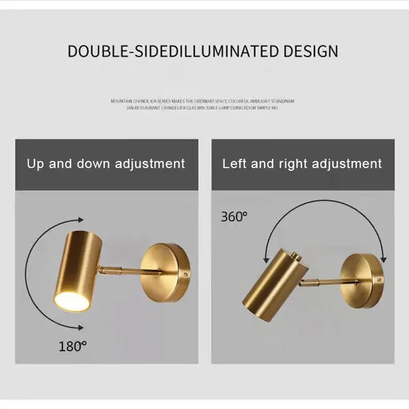 Brass-finished modern gold and black cylindrical decorbites gold led wall lamp with adjustable double-sided tilt and rotation