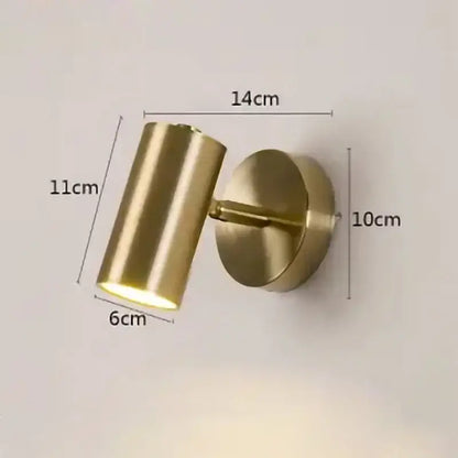 Brass-finished adjustable wall lamp with cylindrical head and circular base for modern gold led wall decorbites gold led