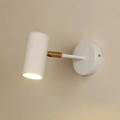 White cylindrical wall lamp with a gold led joint and matte finish for modern living room decorbites gold led lighting