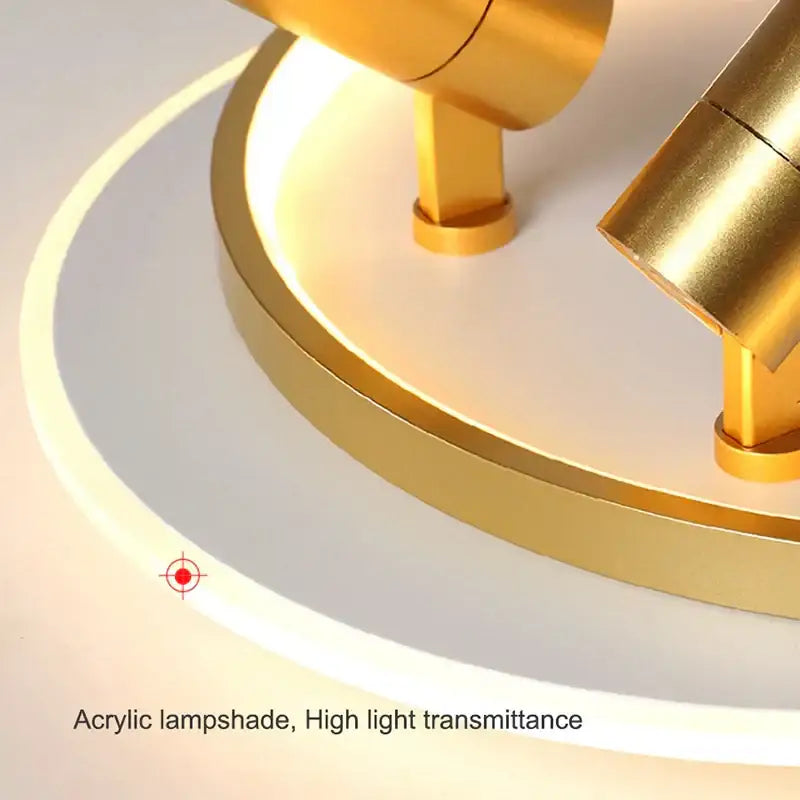 Modern gold and black decorbites dimmable led ceiling lights with gold cylindrical spotlights on a high-transparency acrylic shade