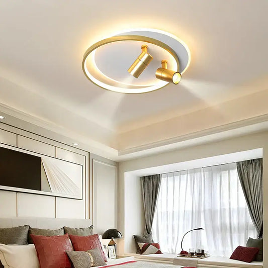 Modern gold and black decorbites dimmable led ceiling lights featuring a gold-toned circular light with adjustable spotlights and glowing ring