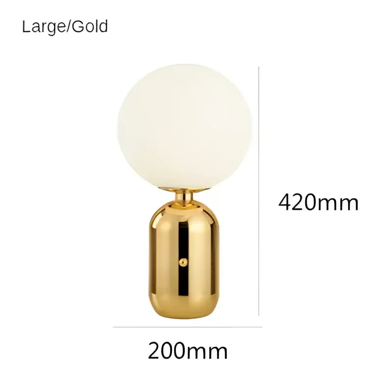 Modern gold and black decorbites glass ball led desk lamp with frosted glass globe and cylindrical base for bedroom lighting