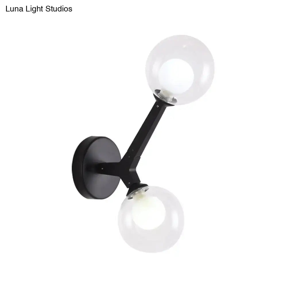 Black metal wall lamp with double globe clear glass shades modern gold and black globe wall lamp for corridor lighting