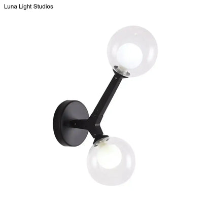 Black metal wall lamp with double globe clear glass shades modern gold and black globe wall lamp for corridor lighting