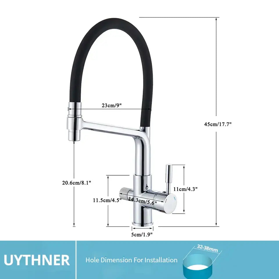 Modern gold and black dual spout kitchen faucet with chrome finish black flexible hose and single lever handle decorbites dual spout